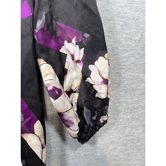 White House Black Market Silk Floral Blouse Purple‎  3/4 Sleeves Size S - Picture 5 of 6